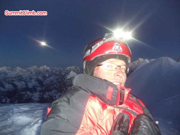 Dani Biner on the summit of Ama Dablam at dawn. Marc Biner Photo. 