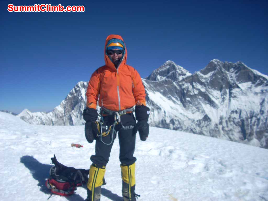 Ms. Marigje E. Braat, from the Netherlands, on the summit of Ama Dablam, Novenber 15th, 2012. Photo by Gyelje Sherpa.