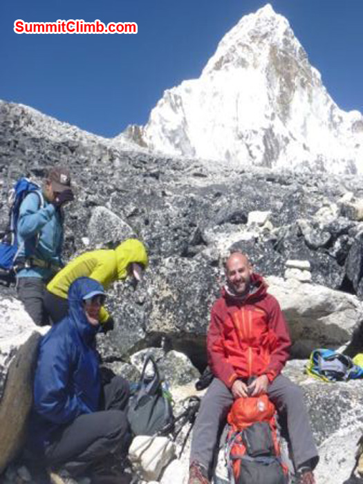 Team in abc 5300m after acclimasation hike, ama in background, amadablam