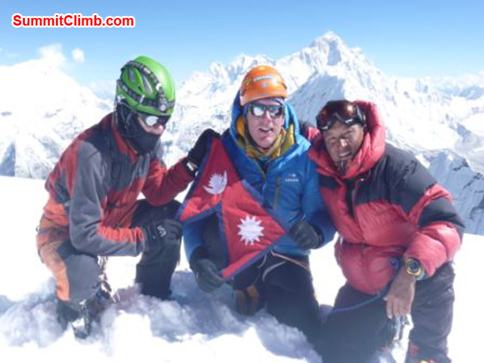 Kunnar, Arnold and Jangbu on the Summit of Ama Dablam
