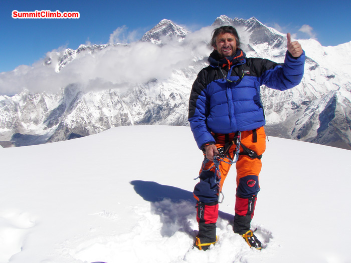 Summit of AmaDablam. Henri Geller, Luxembourg, Summit 28 October 10:30am, Behind Everest, Lhotse. Photo Kunnar Karu