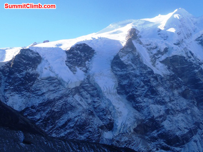 The route to Mera Peak summit in profile as seen from Kare Village. Photo by Andrew Davis
