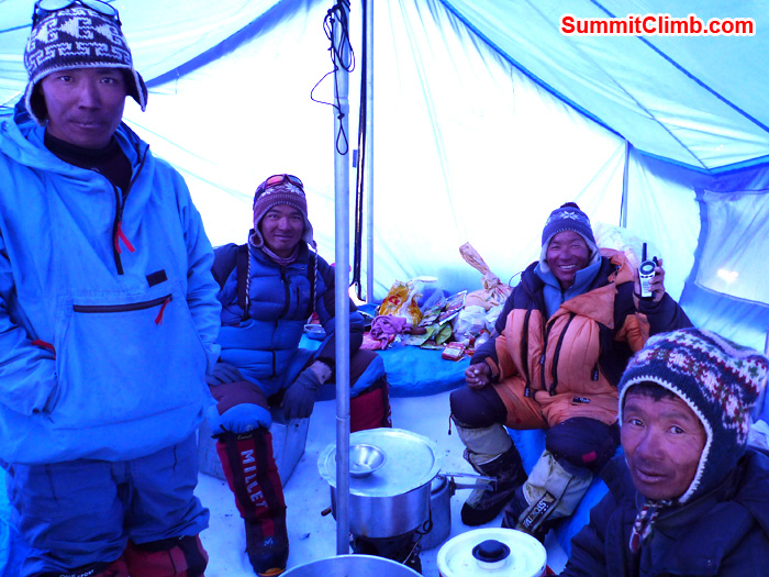 Our Sherpa team resting in high camp. Photo Frank Seidel