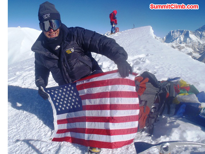 Andrew Davis, from Edina Minnesota, on the summit of Mera Peak. Photo by Richard Cotter BERGHAUS