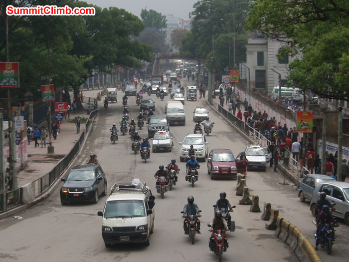 Busy road of Kathmandu city near Ratana Park. Photo Christina Kristensen