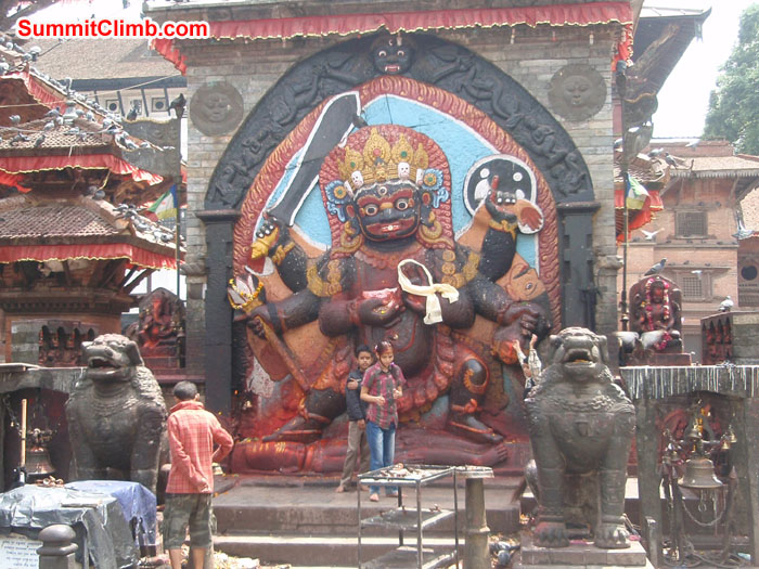 Kali - Hindu Goddess - ferocious form of Devi  at Dhoka Durbar Square. Photo Christina Kristensen