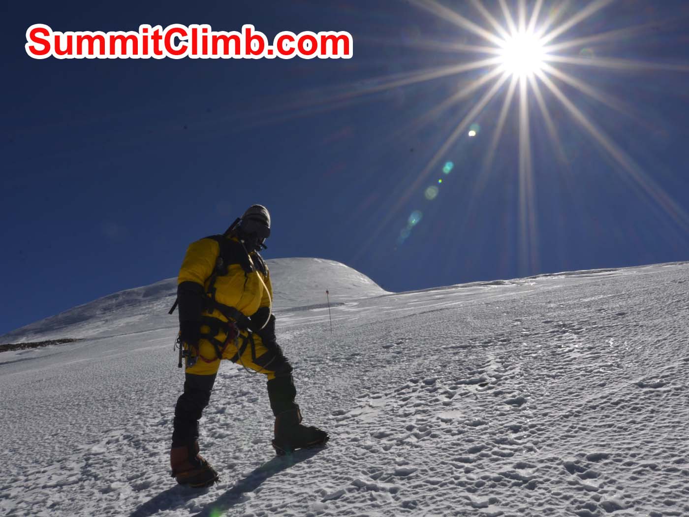 Pemba Sherpa climbing the last pitch to the summit. Dmitri Nichiporov photo