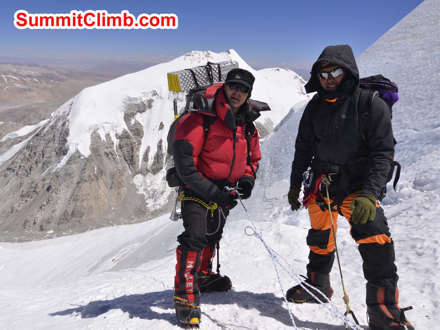 Pemba and Dmitri on the fixed lines to camp 2. Pascal Tiercelin photo