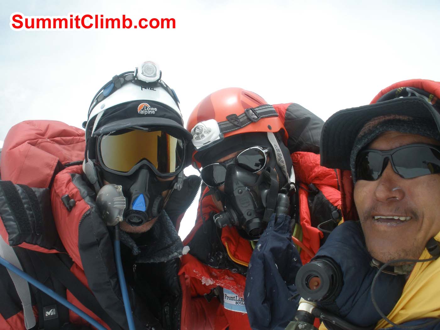 Pascal Tiercelin, Angel Armesto, and Pemba Sherpa on the Summit of Cho Oyu, 24 May, 2014