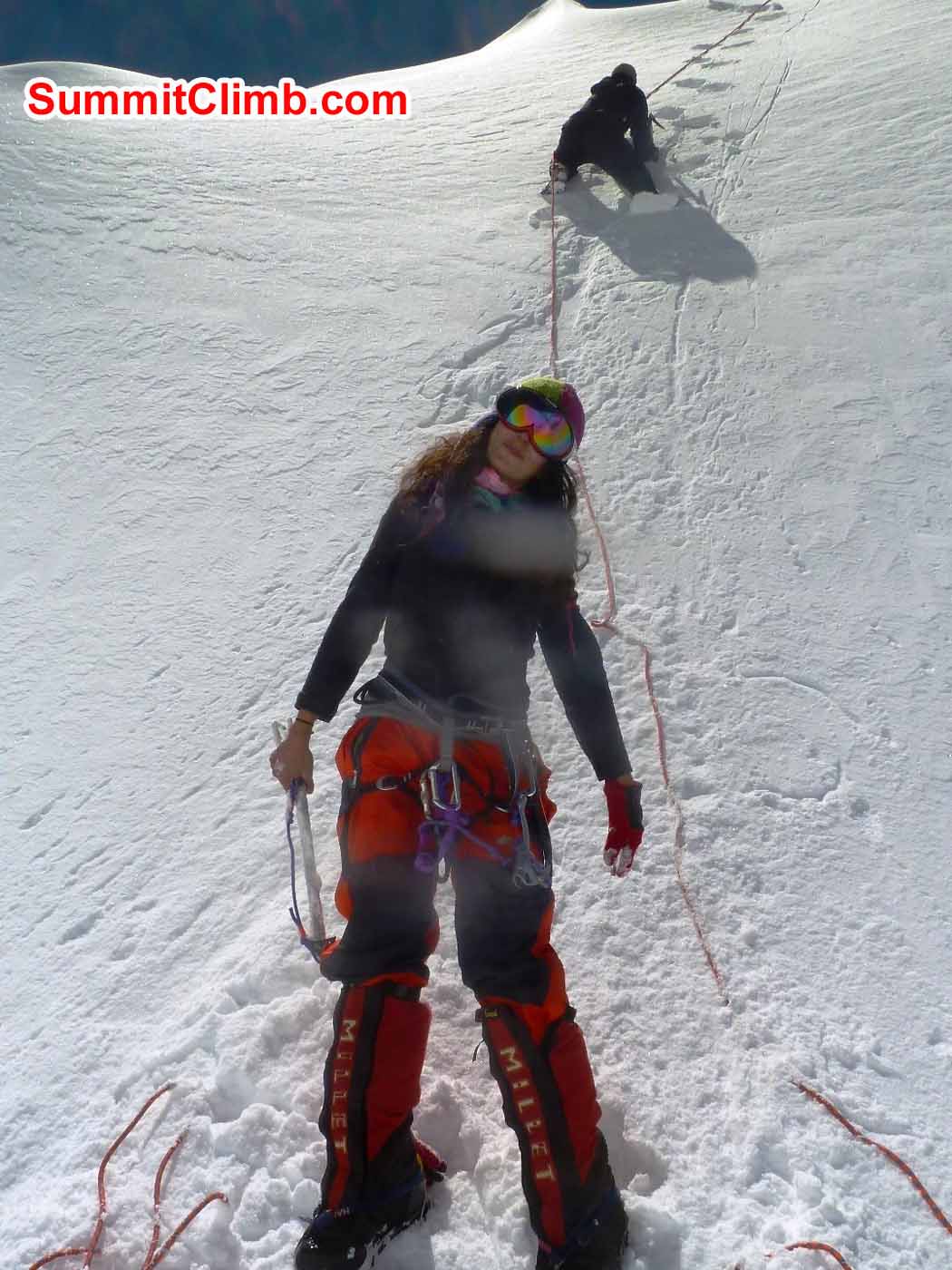 Marina and Tensing on Ice training wall at ABC - photo by Tsewang Sherpa