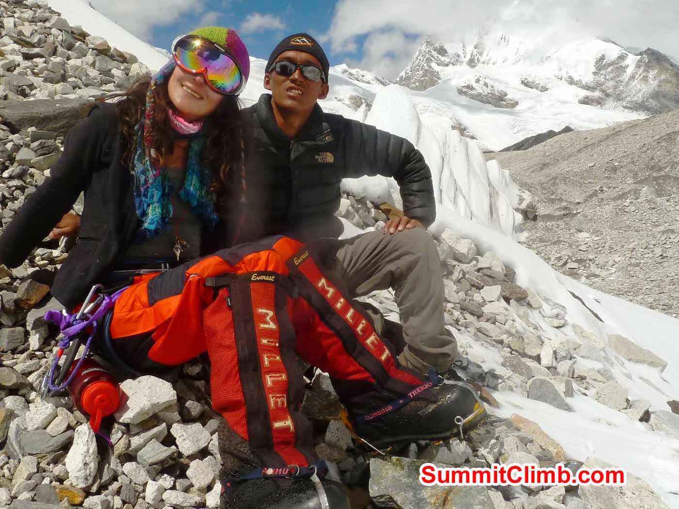 Marina and Tsewang Ice Training at ABC - Photo by Tensing Sherpa