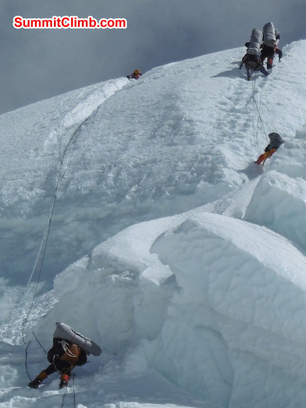climbers working their way through the ice step. Stefan Simchen  Photo