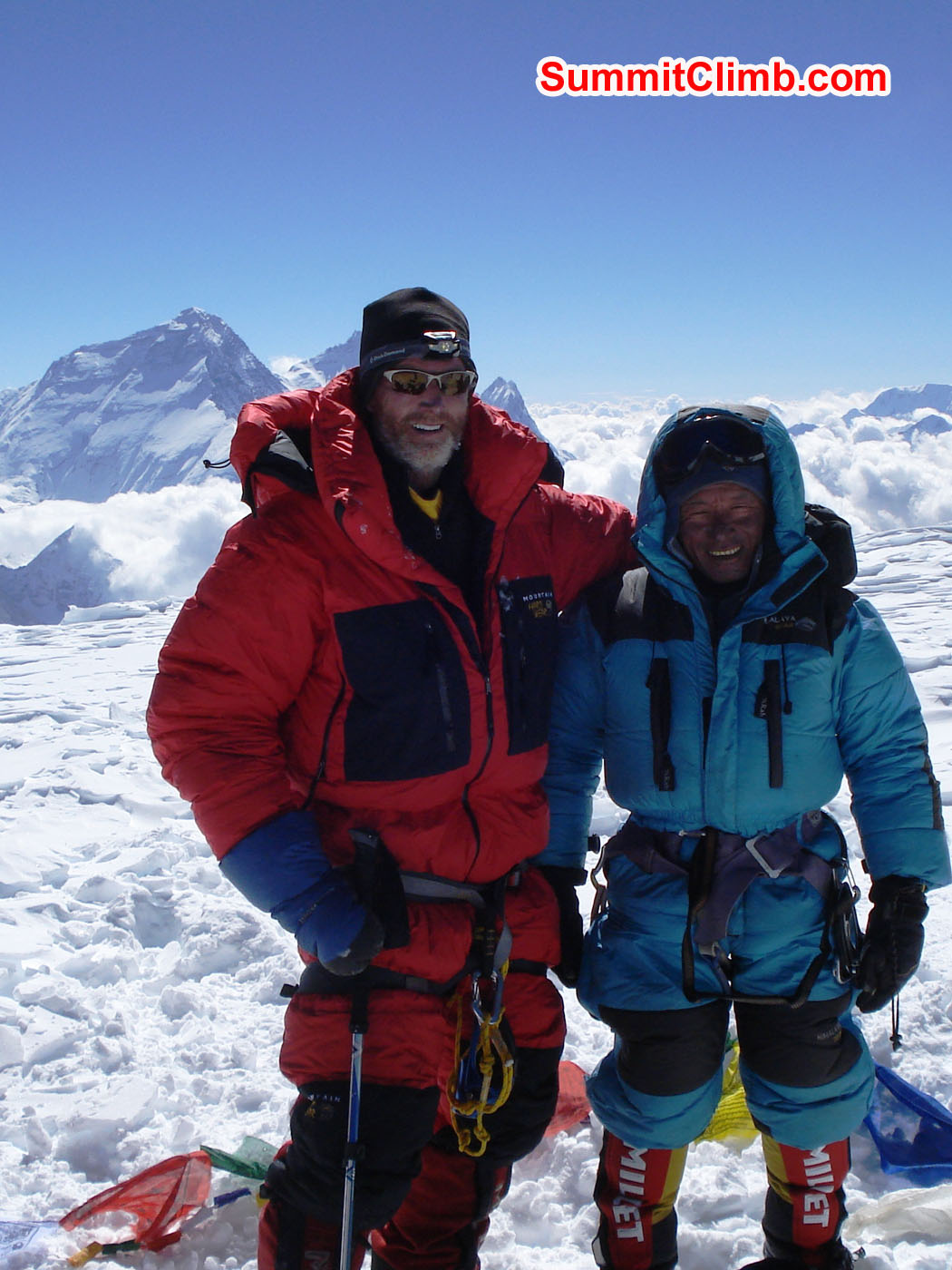 Glenn and Jangbu on the Summit of Cho Oyu. With Everest View. Alan Barclay Photo