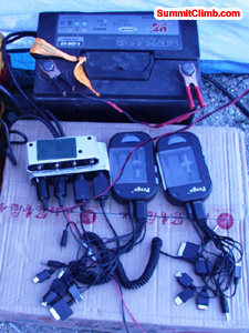 Charging system in basecamp. Photo Matti Sunell