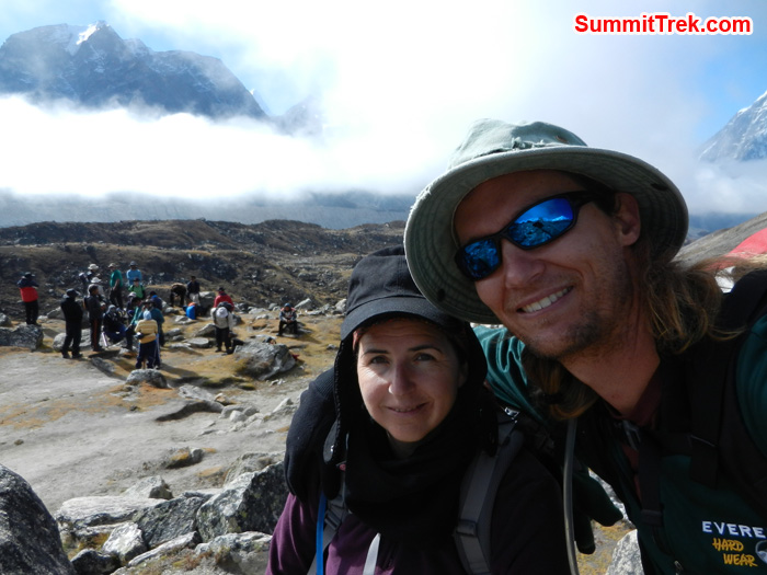 TJ & Stephanie enjoying the day of trek to Everest base camp. Photo by Stephanie