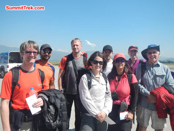 Team at the ktm airport- Jim, Saz, Mark, Maggie, Tim, Sangeeta, Rosemary, David. Airport attendant photo