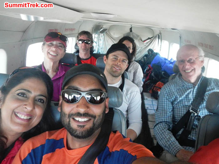 Team in the plane - Sangeeta, Rosemary, Saz, Jim, Tim, Maggie, David. Photo by Sangeeta Sindhi