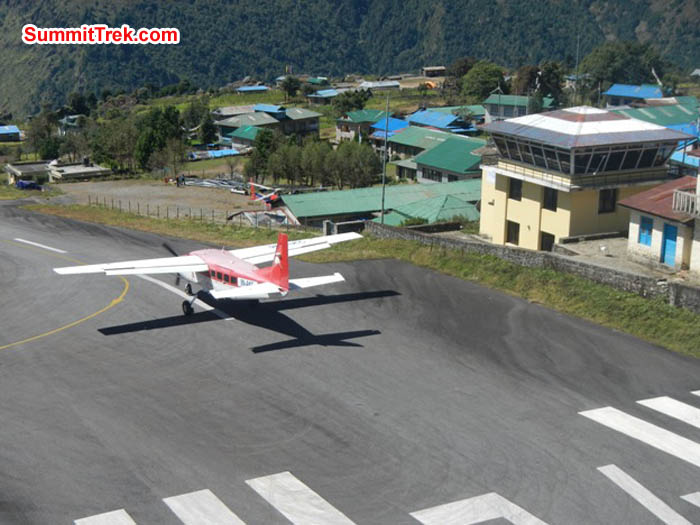 Plane takes off from Lukla. Control tower on right. Sangeeta Sindhi Photo