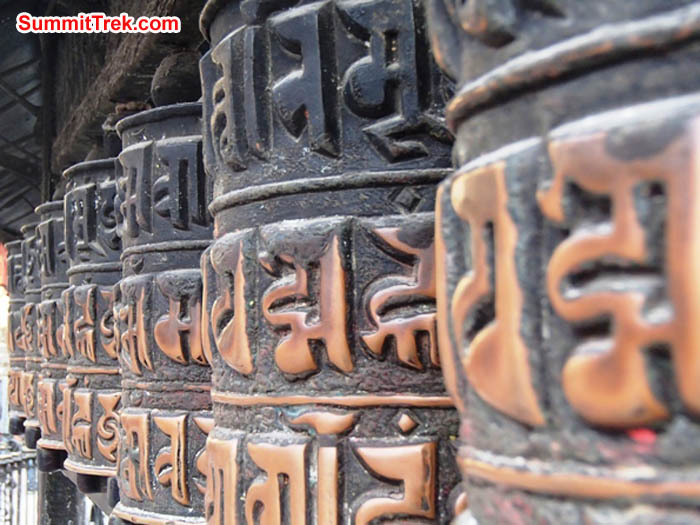 Prayer wheels at the Monkey Temple in Kathmandu. Photo by Maggie Noodle