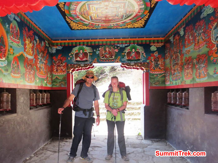 Brian and Hannah Rolfson at the entry gate to Tyengboche. Photo Lakpa Gyeluk Sherpa
