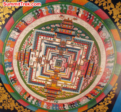 Mandala 'wheel of life' on the ceiling of the entry gate to Tyengboche. Photo Hannah Rolfson