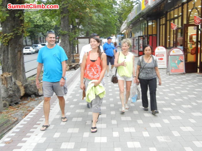 Enjoying the shops, atmosphere and streets of Pyatigorsk Russia. Scott, Terry, Andrea and Pramila. Photo Scott Patch