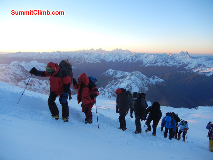 Team heading up for first summit attempt. 4900 meters