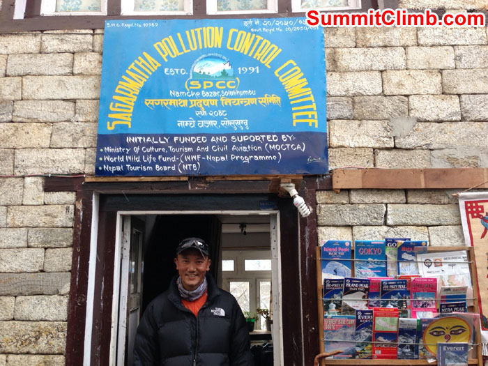 Thile Nuru Sherpa about to step into the SPCC office in Namche on April 12. Photo taken by Neal Kushwaha