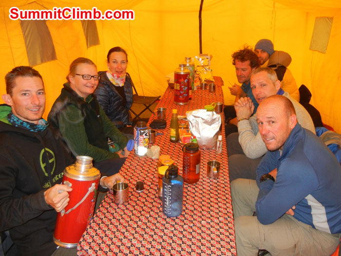 Team gathering for dinner in or Basecamp Dining Tent - Photo Scott Patch