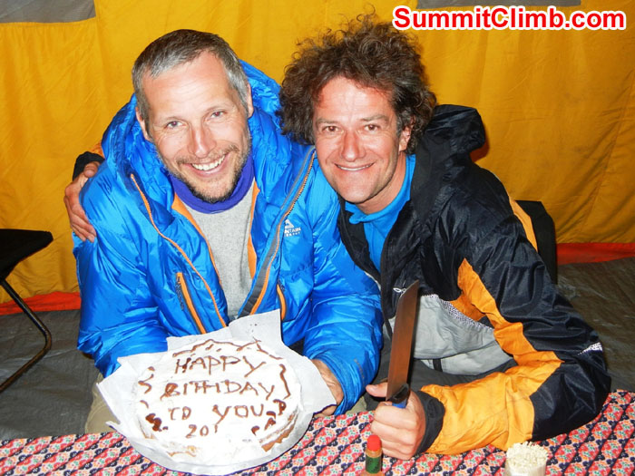 Arni Vatnhamar (left) and Franz Macherhammer (right) displaying Arnie's delicious birthday cake