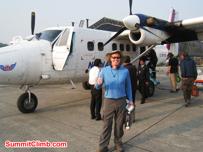 Scott Smith in front of the plane that will fly us to Lukla. Scott Smith Photo