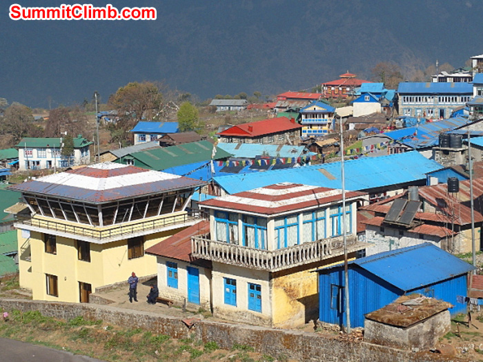 Control towers at the Lukla airport. New tower on the left, old tower on the right. Monika Witkowska Photo.
