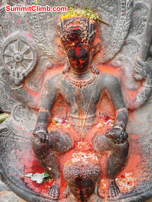 Statue of the God of wisdom Manjushree at the Monkey Temple in Kathmandu. Violetta Pontinen Photo.