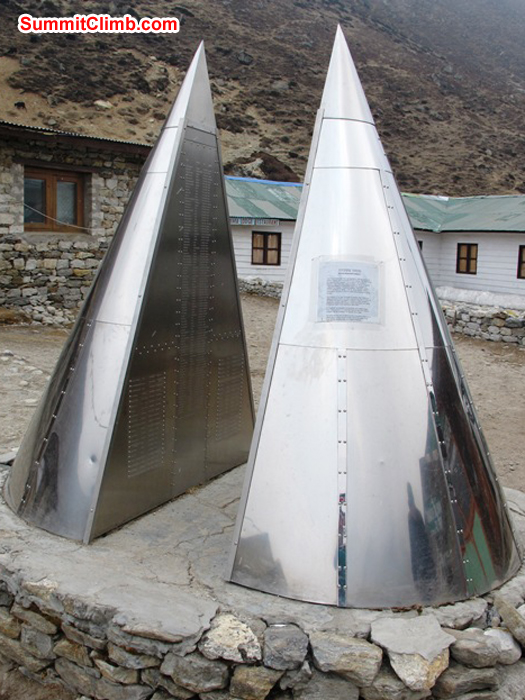 Memorial to fallen Everest climbers at Himalayan Rescue Association in Pheriche. Monika Witkowska Photo