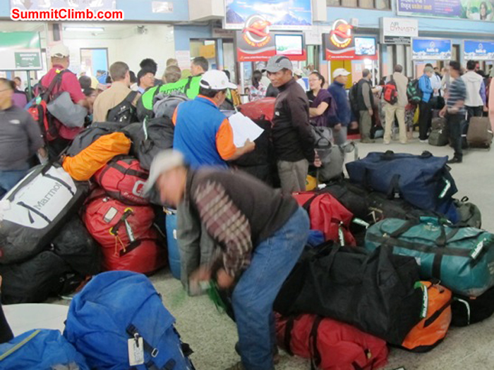 Baggage mayhem in the Kathmandu domestic airport. Photo Anne-Mari Hyrylainen.