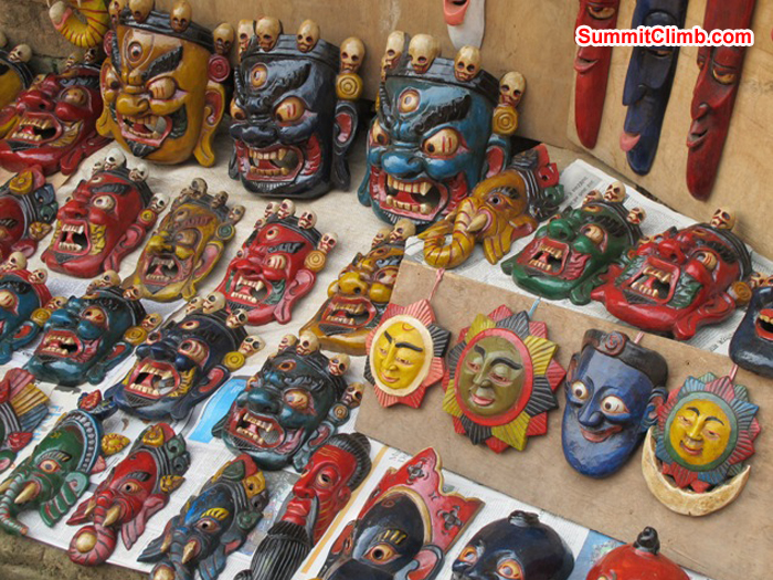 Colourful masks for sale in a Kathmandu market. Photo Anne-Mari Hyrylainen.