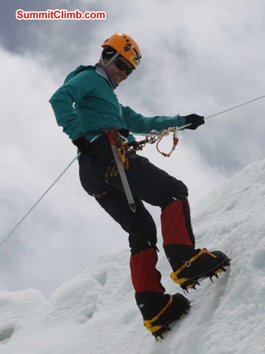 Monika Witkowska climbing ice in the Khumbu Glacier. Anne-Mari Hyrylainen Photo