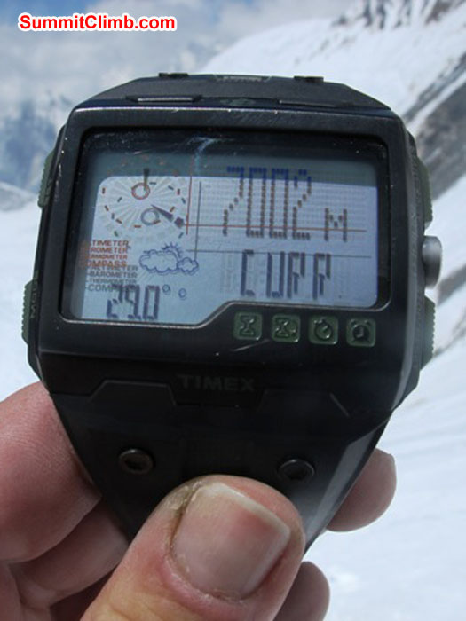 Altitude readout on Monika Witkowska's watch in camp 3.