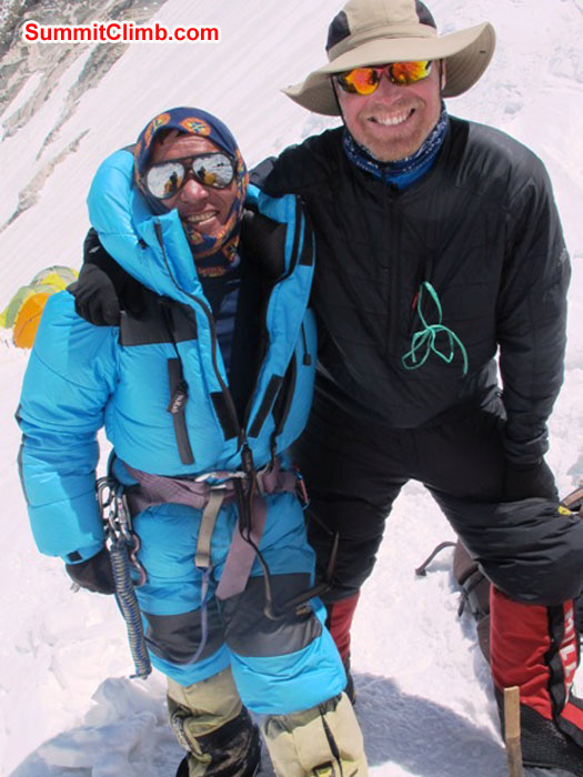Jangbu Sherpa, 14 Everest ascents, with Scott Smith, aspiring Everest climber. Photo taken in camp 3 by Monika Witkowska.