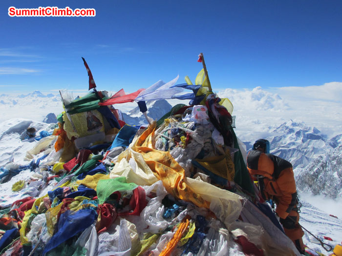 Payer flag on the summit of Everest. Photo David O'Brien