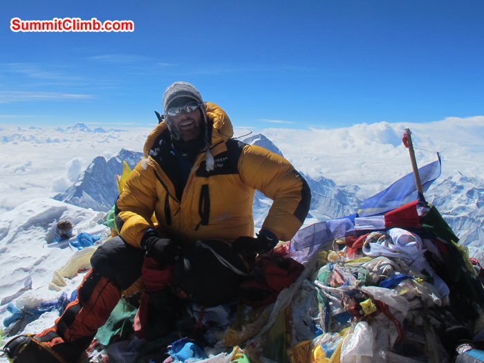Chris Bailley at the summit of Everest. Photo Chris