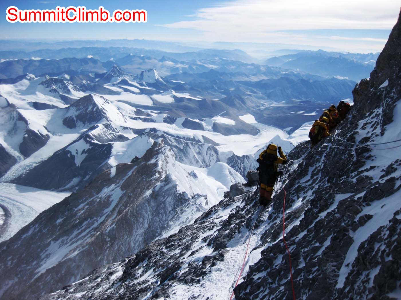 Climber descending Everest between 3rd step and 2nd step - photo Mia Graeffe