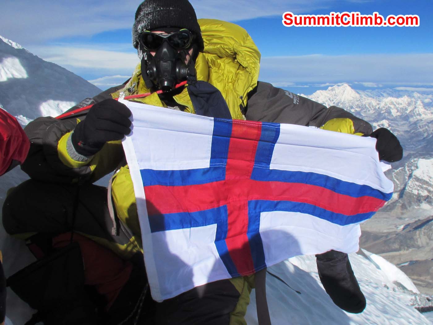 Arni Vatnhamar on summit of  Everest. First individual from Faroe Islands to summit Mount Everest. CONGRATULATONS!! Photo - Arni Vatnhamar 