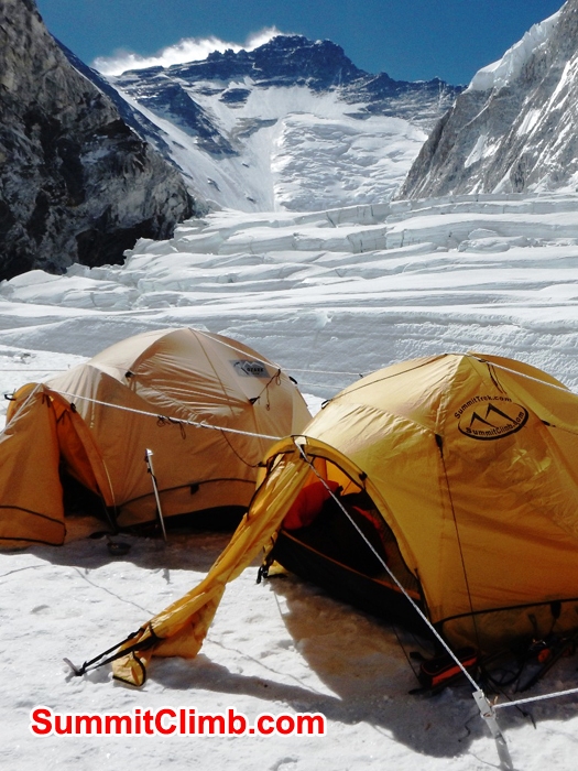 Camp 1 with Mount Lhotse in background. Mike Fairman Photo