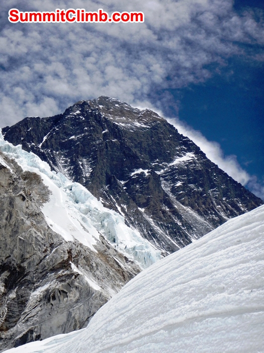 Everest Summit seen from the Western Cwm on a windy day. Mike Fairman Photo