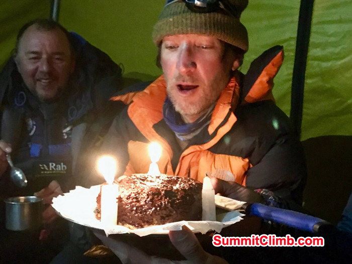 I'm amazed the Sherpa cook could make a cake rise at 6500m. You can see the impact of the daily wear and tear on my face.