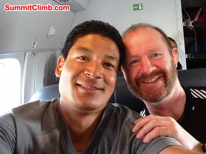 James Grieve and Lakpa Sherpa On the flight from Kathmandu to Lukla - photo by James