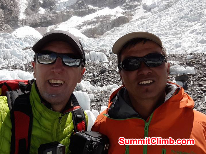 Wolf and Ngang sherpa at basecamp