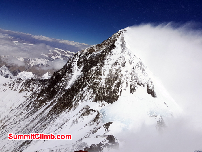 High wind hitting at Mount Everest seen from Lhotse Summit
