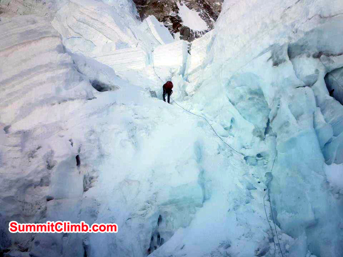 Khumbu Ice fall and climber on there